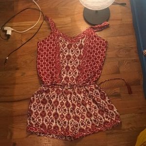 red and white patterned romper